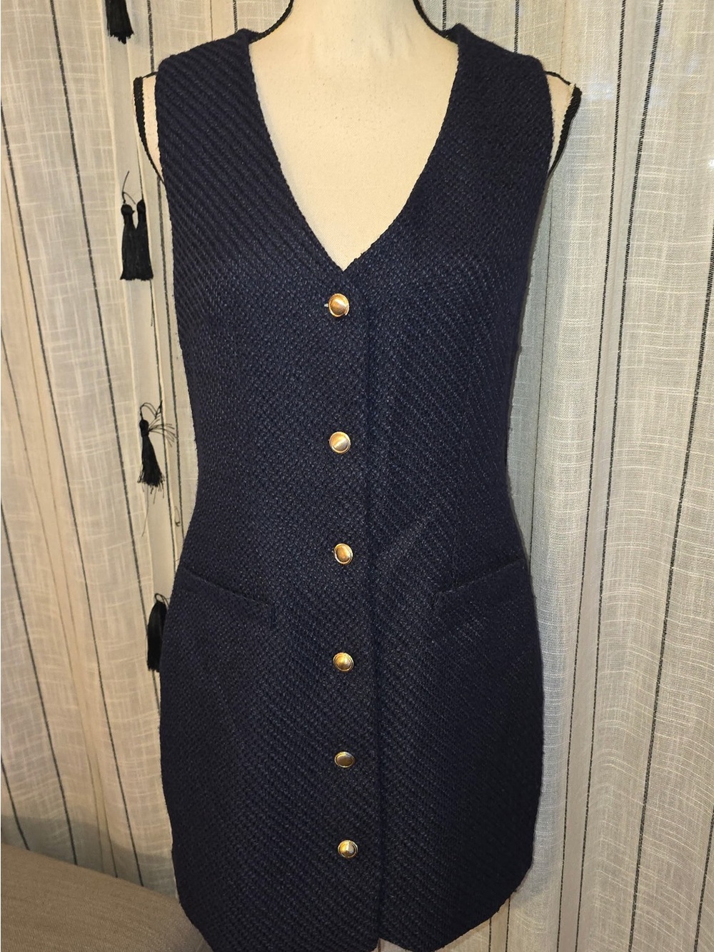BeBop Navy V-Neck Midi Dress with Gold Buttons